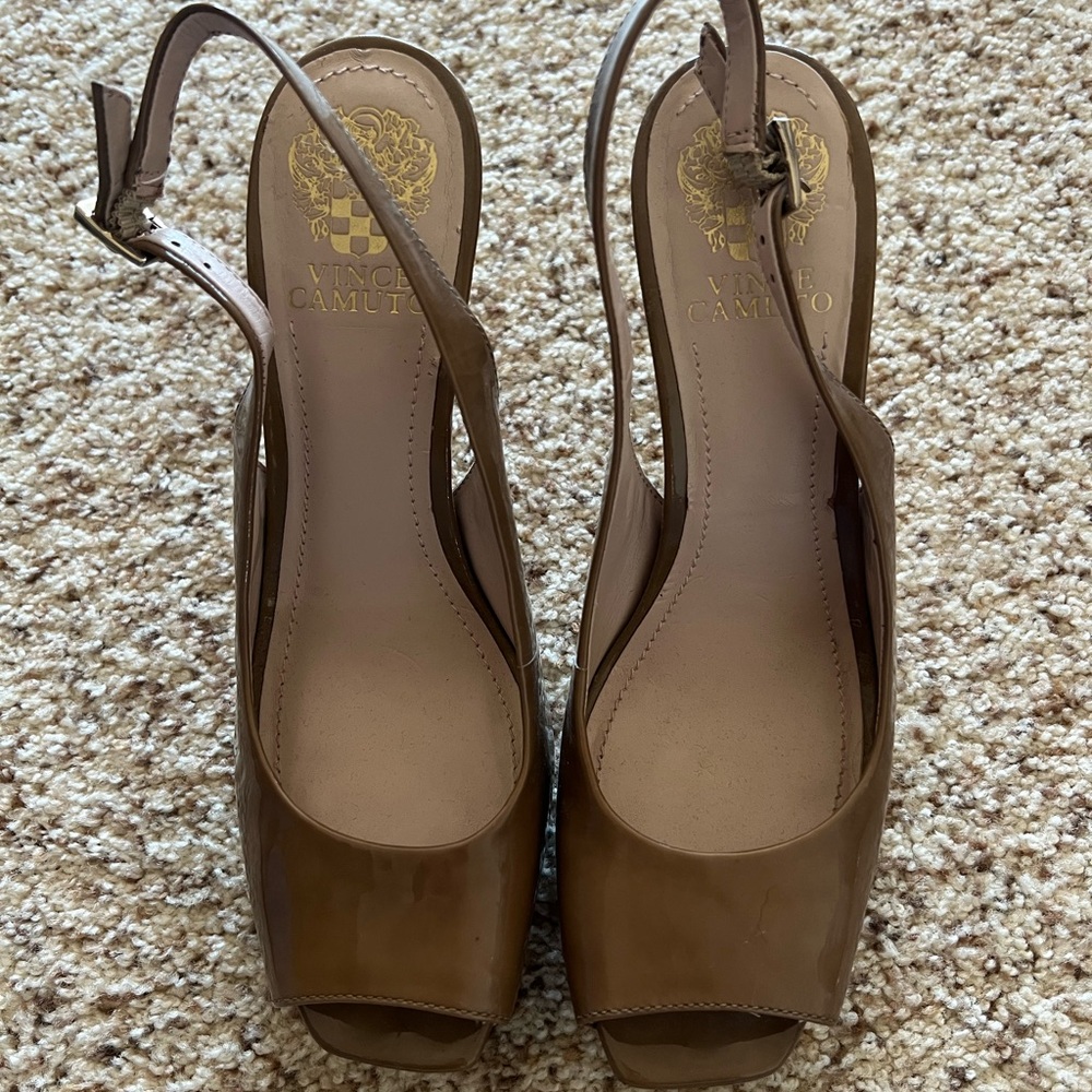 Vince Camuto Brown Slingback Heels with Peep Toe